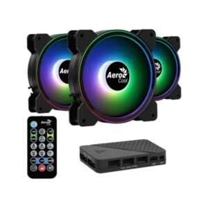ABANICO RGB AEROCOOL SATURN 12F PRO 3X12CM CON CONCENTRADOR DE CONTROL H66F ARG CONTROL REMOTO ACF3-ST10247.01