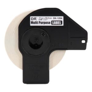 ROLLO DE ETIQUETA BROTHER MULTIPROPOSITO DK1204 17MM X 54MM / 400 ETIQUETAS COMPATIBLE CON IMPRESORAS QL PAPEL BLANCO CON TEXTO NEGRO