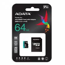 MEMORIA MICRO SD 64GB ADATA 4K V30 COMPATIBLE CON DRONES Y NINTENDO AUSDX64GUI3V30SA2-RA1
