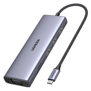 HUB UGREEN CM498 9 EN 1 USB-C (3X USB-A 3.0 / HDMI 4K/ VGA / RJ45 GIGABIT / SD/TF / PD) 100W 15600