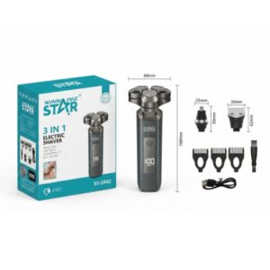AFEITADORA ELÉCTRICA MULTIFUNCIONAL WINNING STAR ST-5842 3 EN 1 CON CABEZALES INTERCAMBIABLES / IPX7 TXD-1114-WST-15775