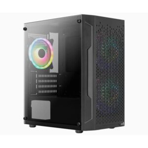 CASE GAMING RGB AEROCOOL TRINITY MINI G-BK-V3 MINI TOWER 1 VENTILADOR DE 120MM Y 2 DE 140MM CON VIDRIO LATERAL Y MALLA FRONTAL ACCS-PV32133.11 NEGRO