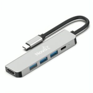 HUB NOVA FAA382CU002C 5 EN 1 USB-C 1 PUERTO USB-A 3.0 2 PUERTOS USB-A 2.0 1 PUERTO USB-C Y 1 PUERTO HDMI 4K PLATEADO
