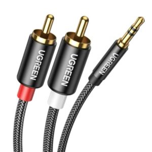 CABLE UGREEN AV116 3.5MM MACHO A 2RCA MACHO 3M 10590 NEGRO