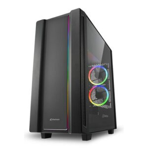 CASE GAMING RGB SHARKOON REV220 MID TOWER VENTILADORES 5 DE 120MM CON VIDRIO LATERAL Y EFECTO FIBRA DE CARBONO 4044951029761 NEGRO